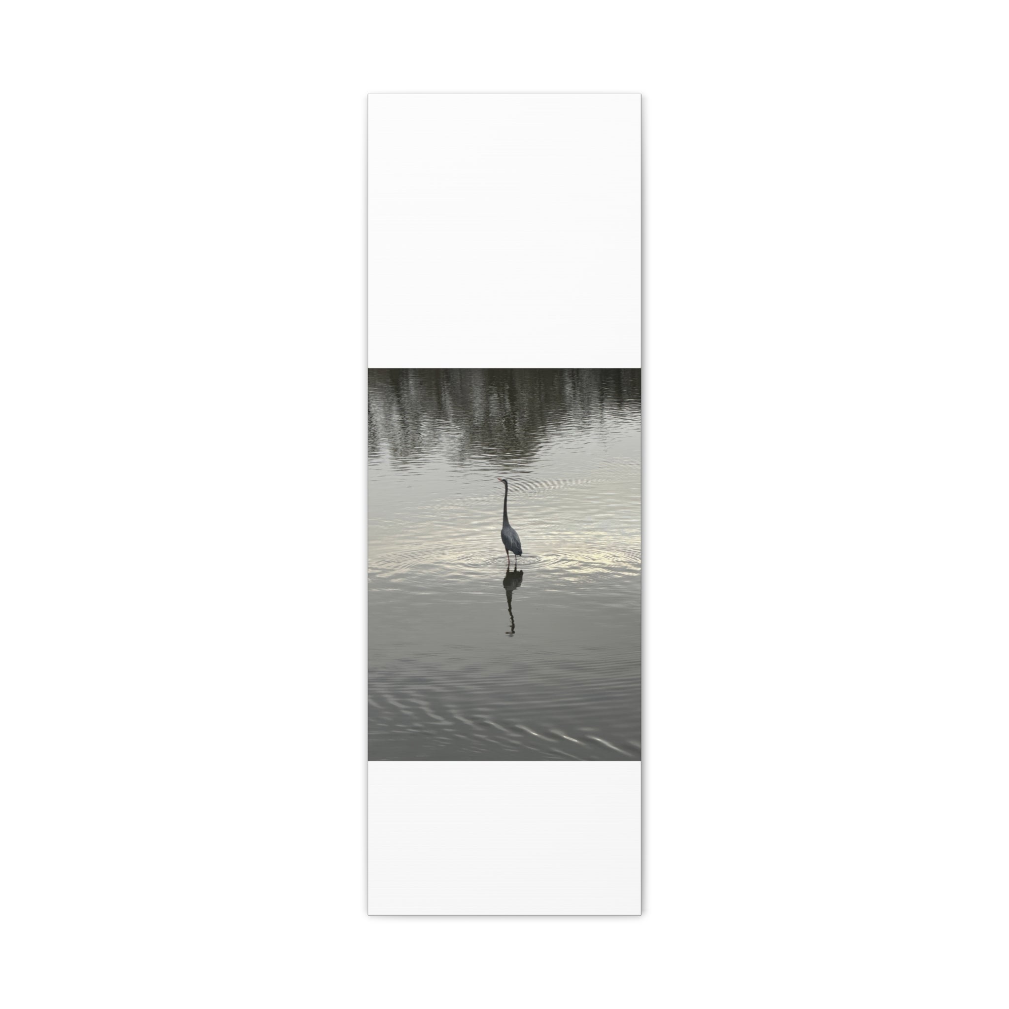 Lake Life Blue Heron Reflection Matte Stretched Canvas – Serene Wall Art