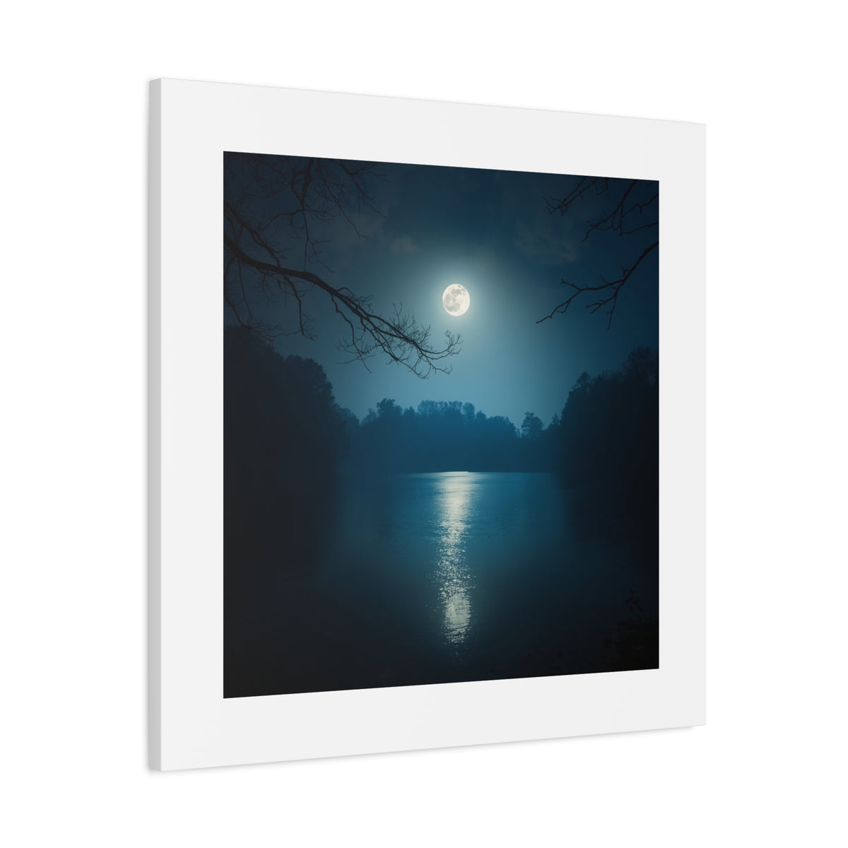 Moonlit Lake Canvas Wall Art — Serene Night Landscape Print