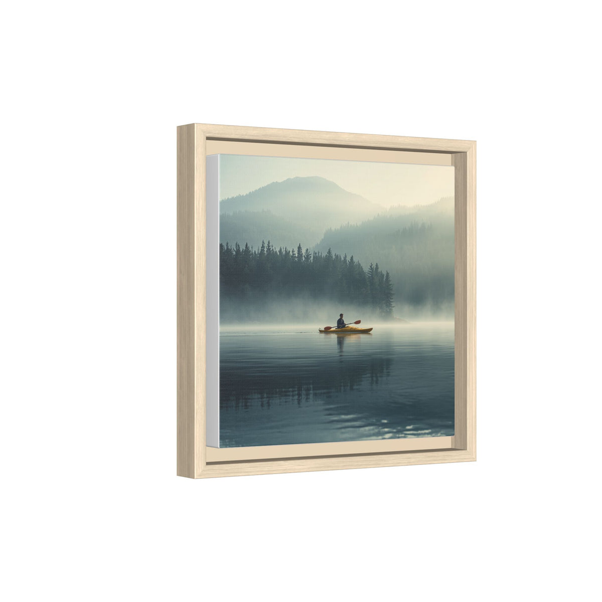 Lake Life Framed Matte Canvas: Misty Lake Kayaker Wall Art