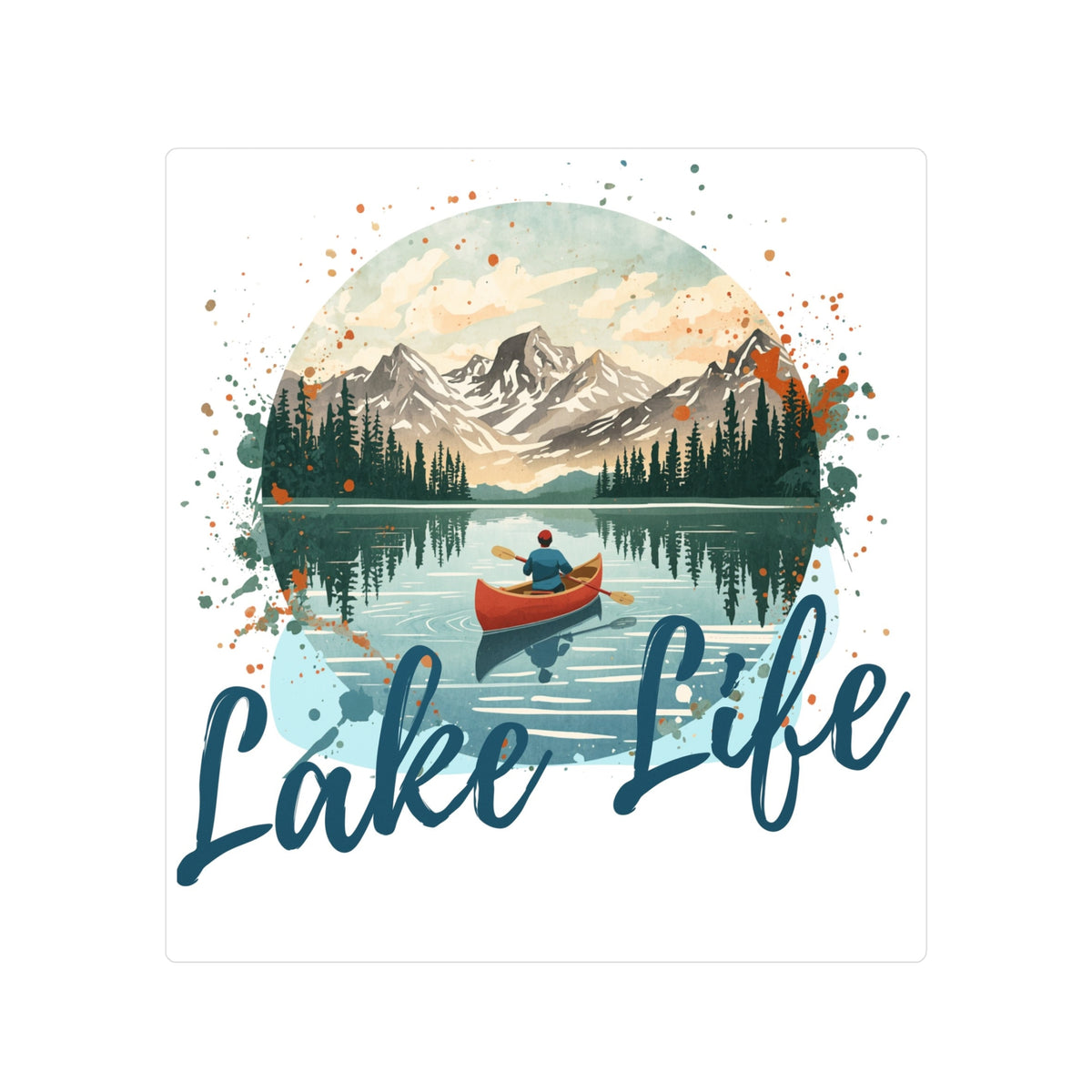 Lake Life Vinyl Sticker – Canoe on Mountain Lake Kiss-Cut Decal