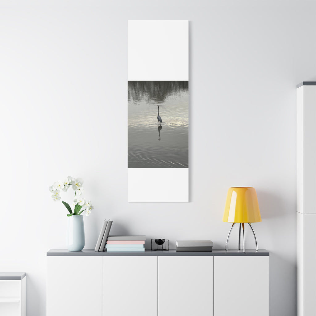 Lake Life Blue Heron Reflection Matte Stretched Canvas – Serene Wall Art