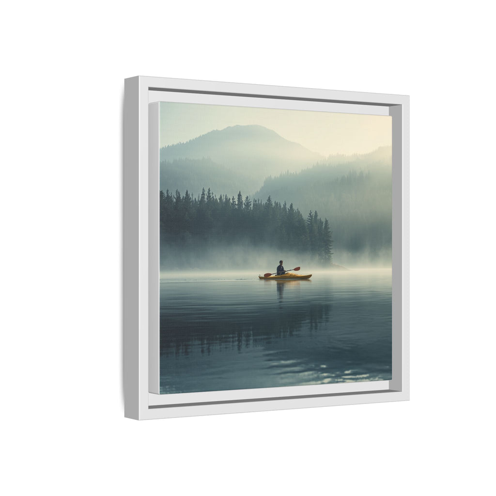 Lake Life Framed Matte Canvas: Misty Lake Kayaker Wall Art