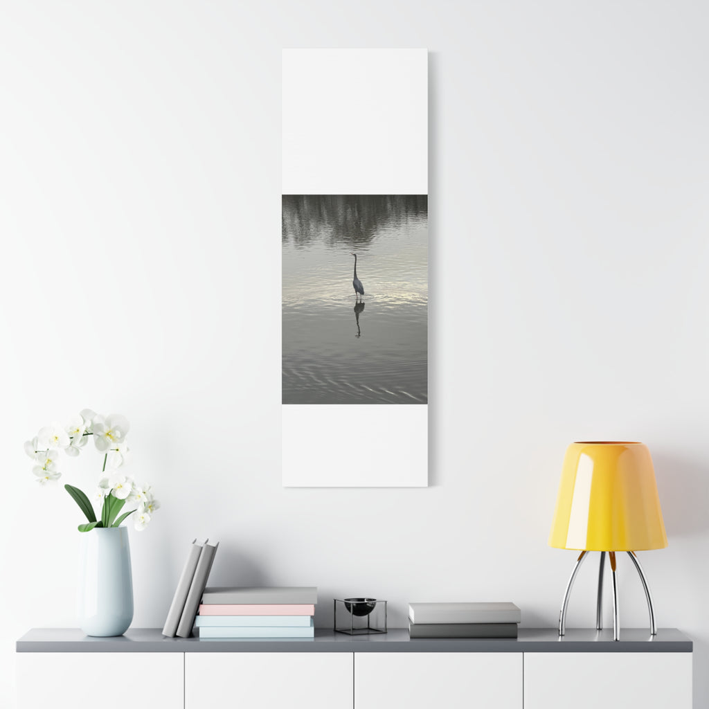 Lake Life Blue Heron Reflection Matte Stretched Canvas – Serene Wall Art