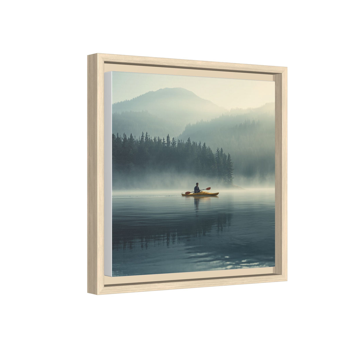 Lake Life Framed Matte Canvas: Misty Lake Kayaker Wall Art