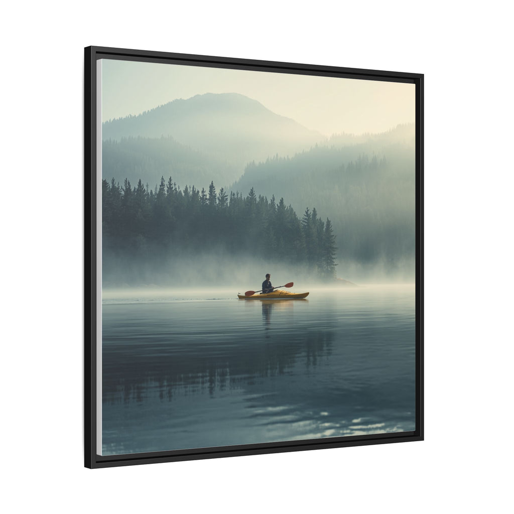 Lake Life Framed Matte Canvas: Misty Lake Kayaker Wall Art