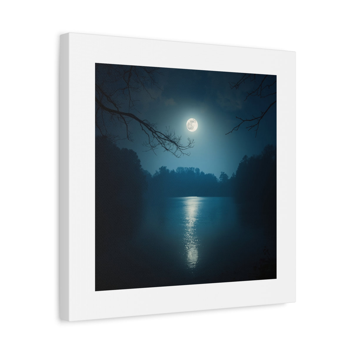 Moonlit Lake Canvas Wall Art — Serene Night Landscape Print
