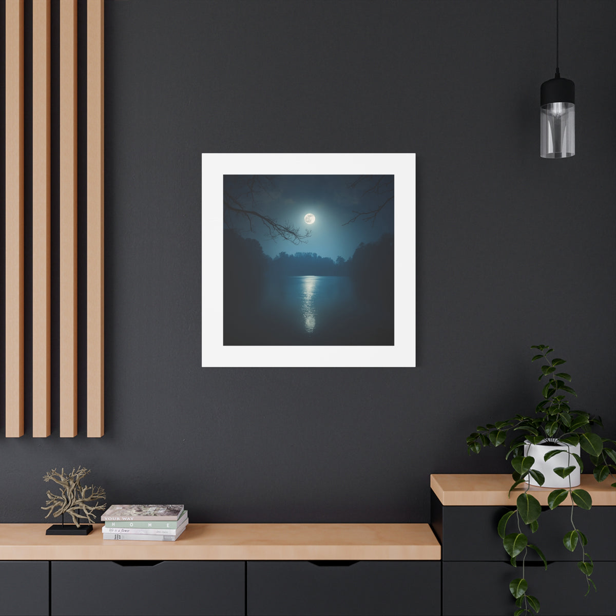 Moonlit Lake Canvas Wall Art — Serene Night Landscape Print