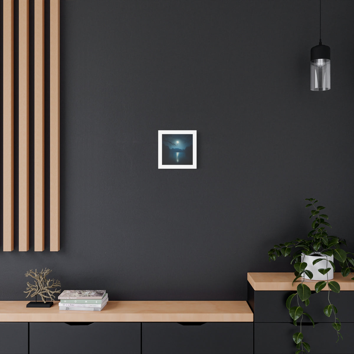 Moonlit Lake Canvas Wall Art — Serene Night Landscape Print