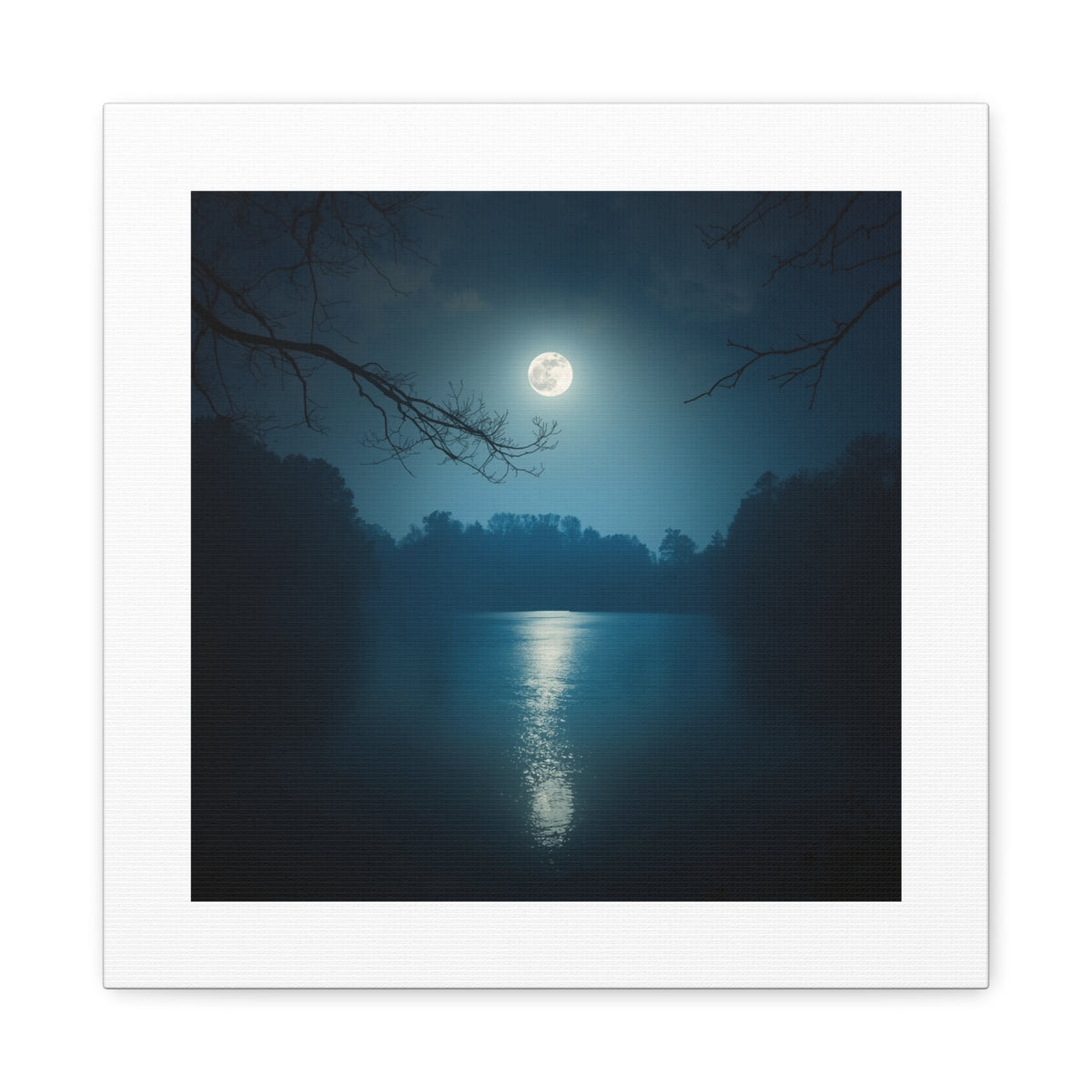 Moonlit Lake Canvas Wall Art — Serene Night Landscape Print
