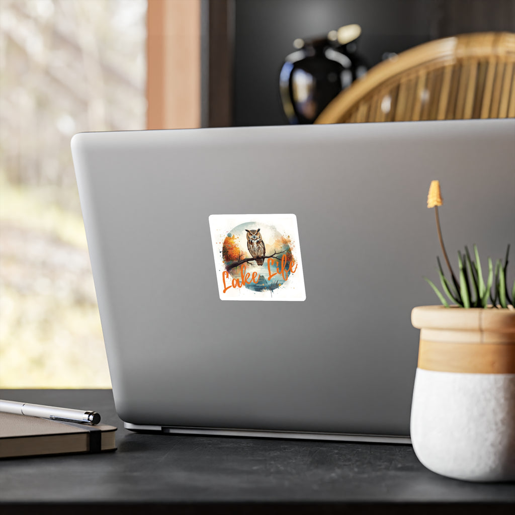 Lake Life Owl Vinyl Sticker — Waterproof Kiss-Cut Sticker for Laptops, Water Bottles & Gear
