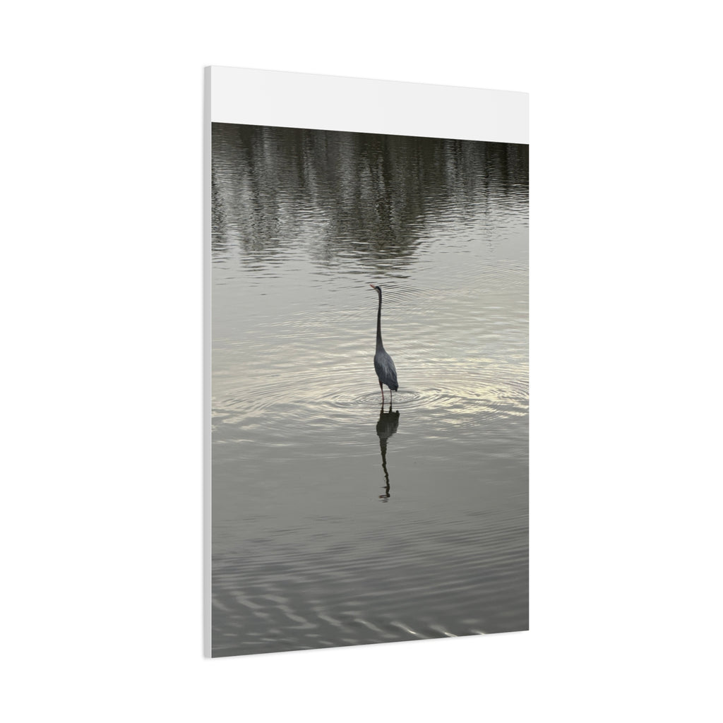 Lake Life Blue Heron Reflection Matte Stretched Canvas – Serene Wall Art