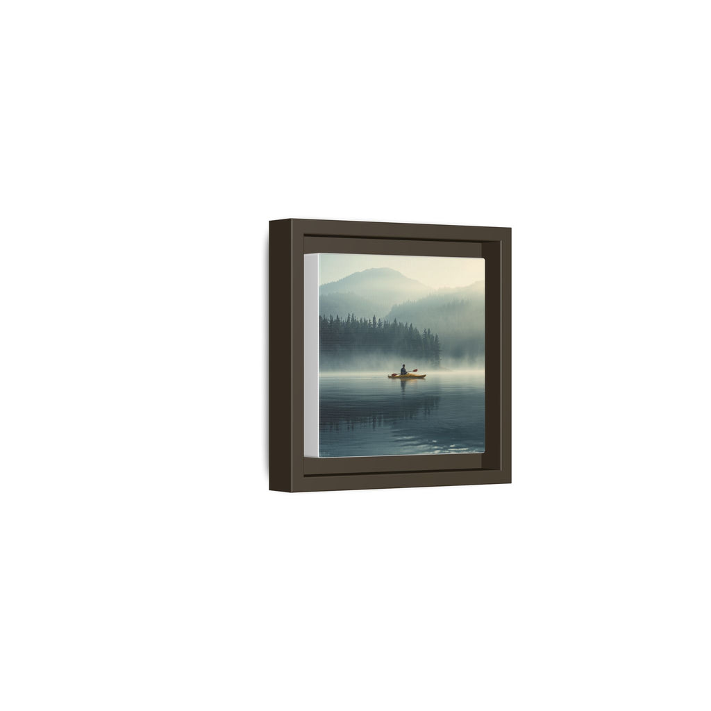Lake Life Framed Matte Canvas: Misty Lake Kayaker Wall Art