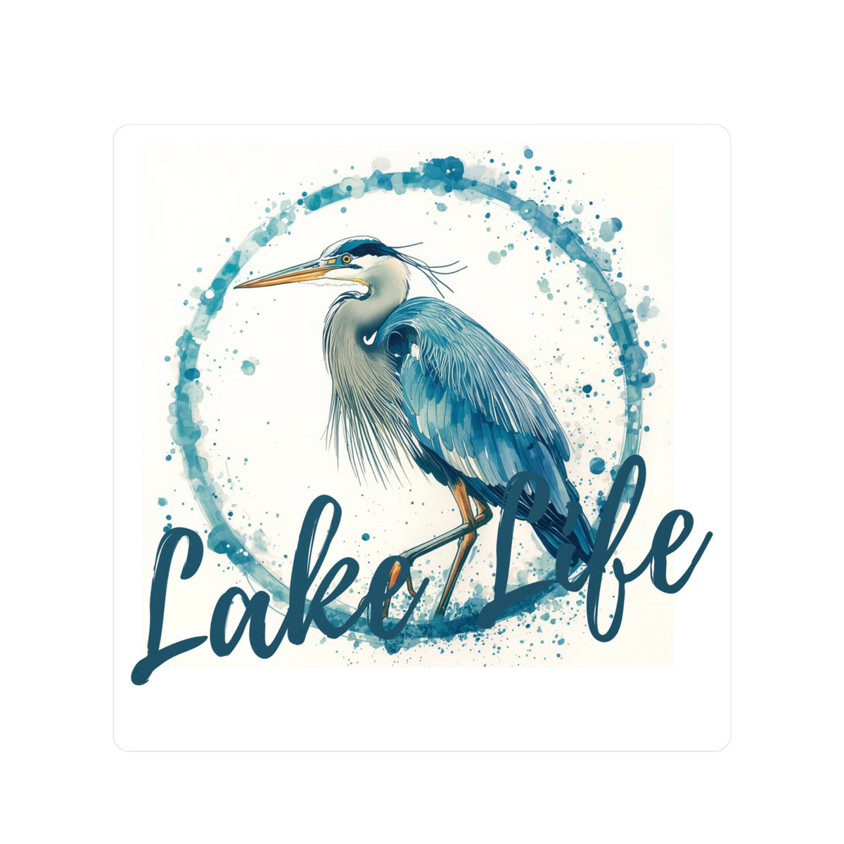 Lake Life Blue Heron Vinyl Sticker — Kiss-Cut Waterproof Decal for Laptops & Water Bottles