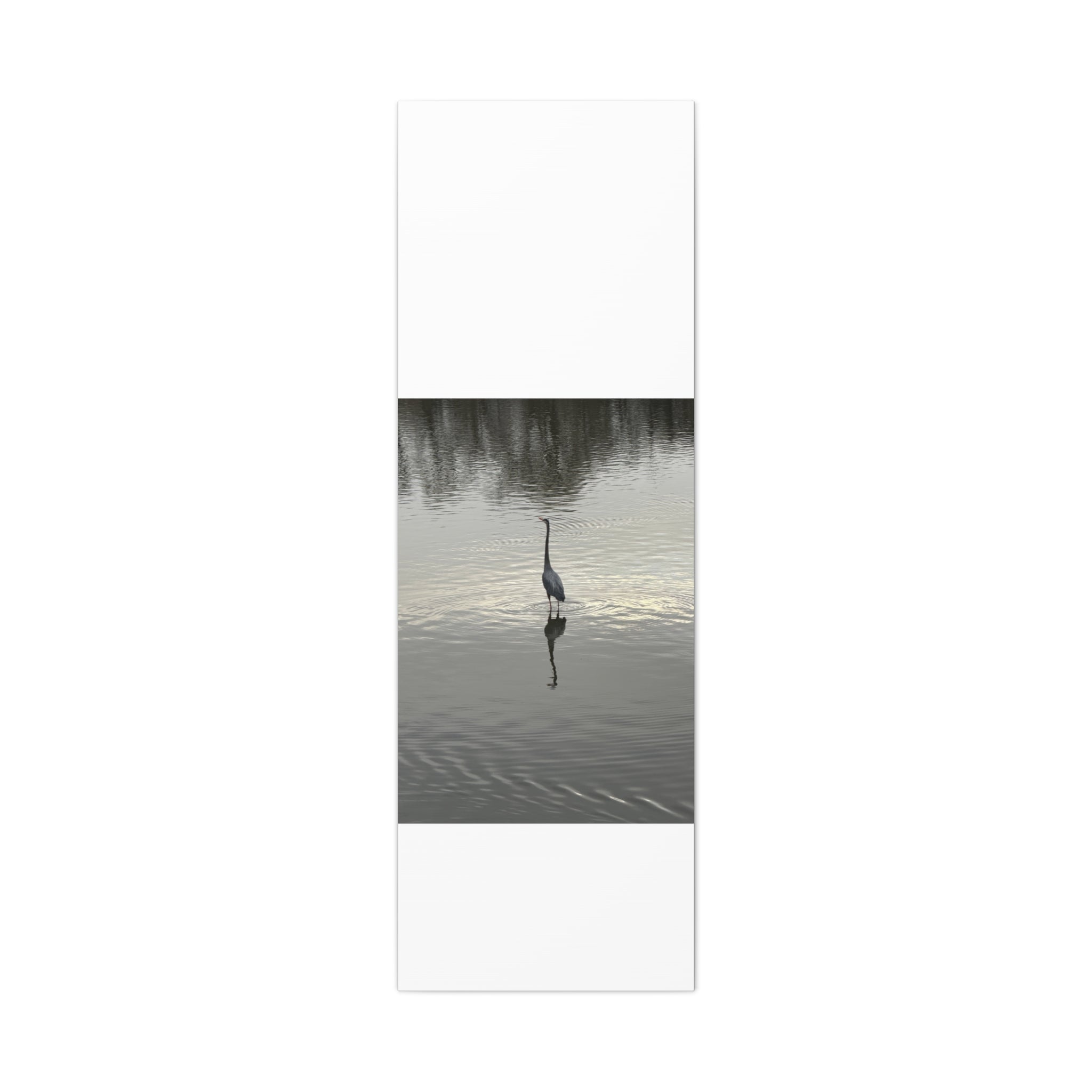 Lake Life Blue Heron Reflection Matte Stretched Canvas – Serene Wall Art