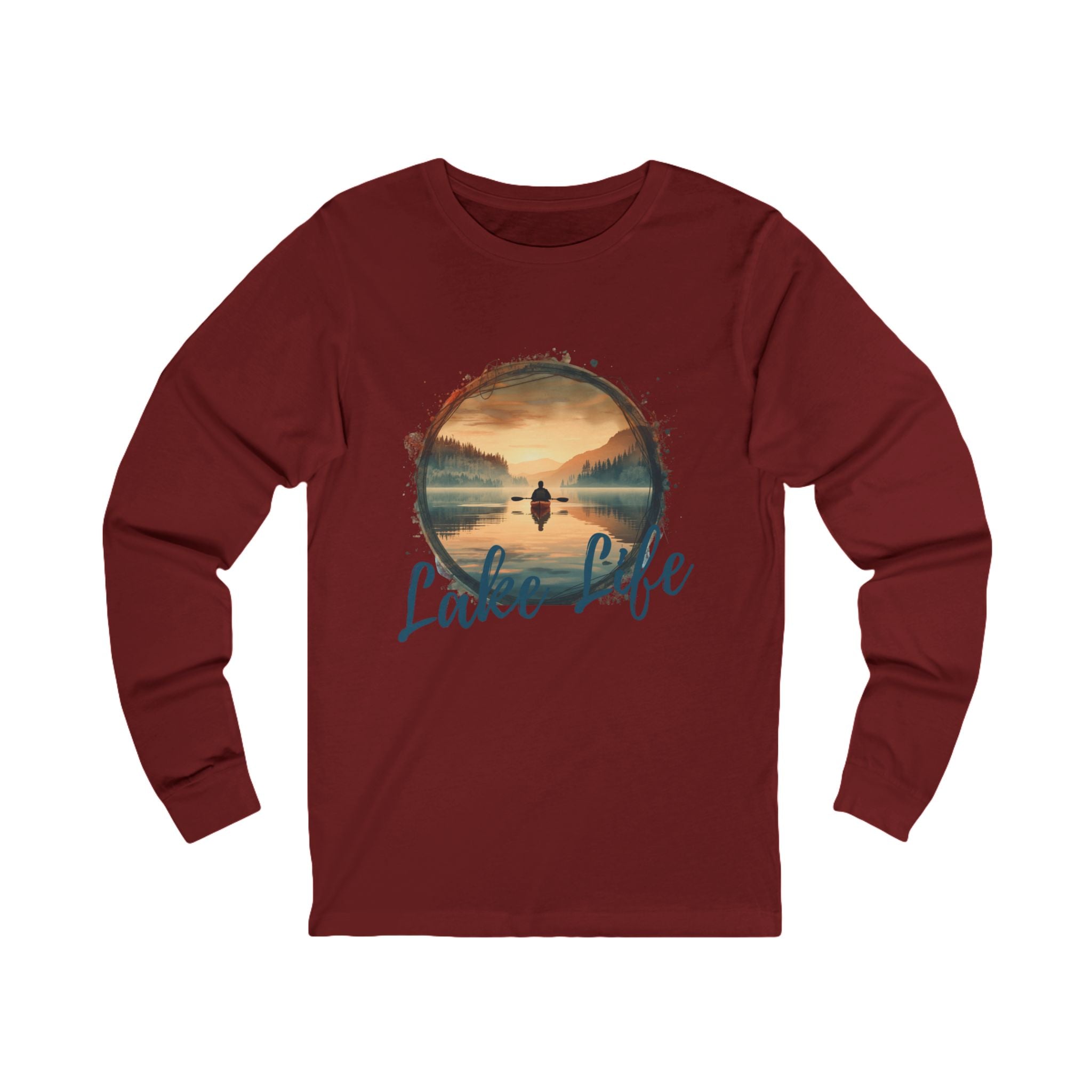 Lake Life Long Sleeve Tee — Scenic Sunset Kayak Graphic