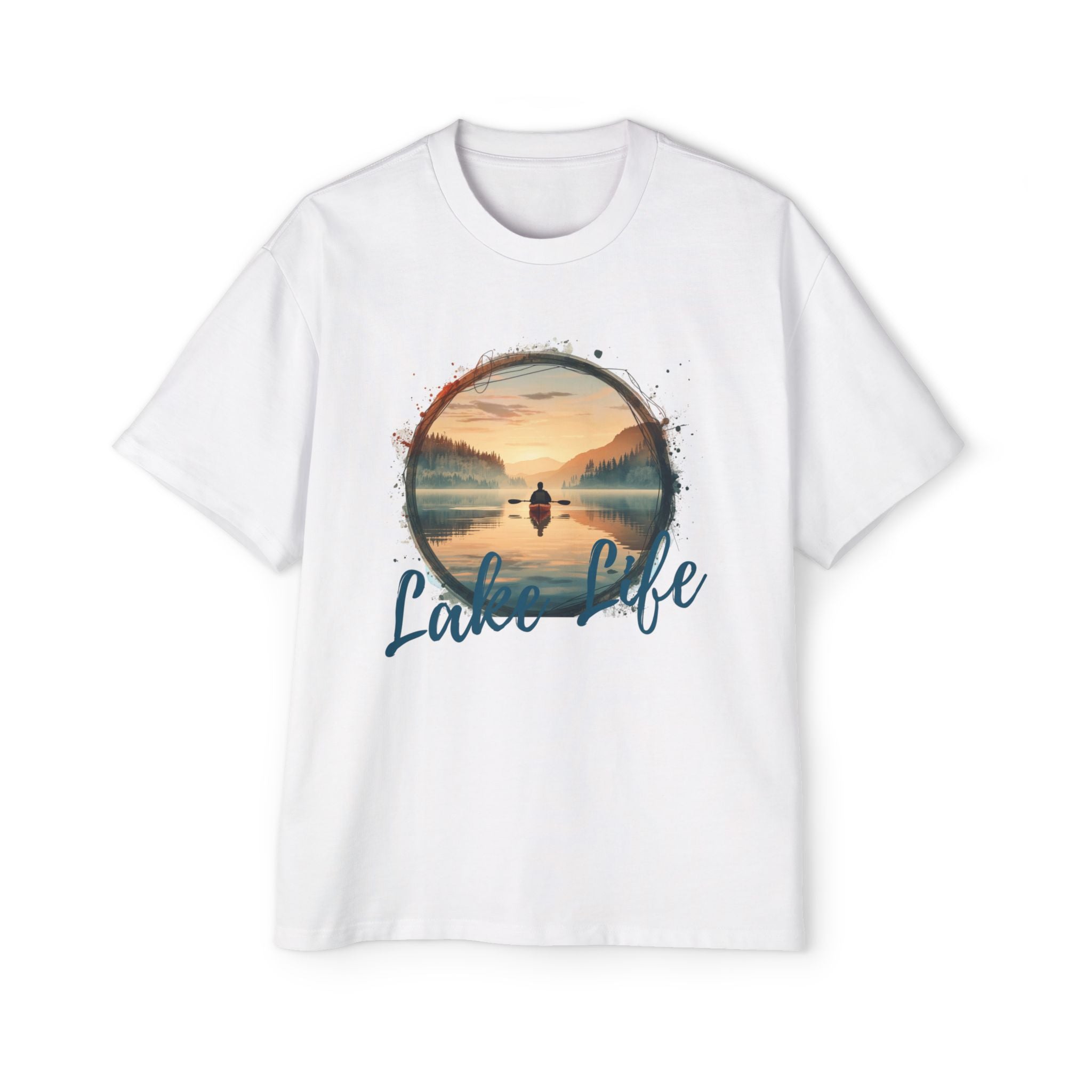 Lake Life Graphic Tee — Men's Oversized Sunset Kayak T-Shirt