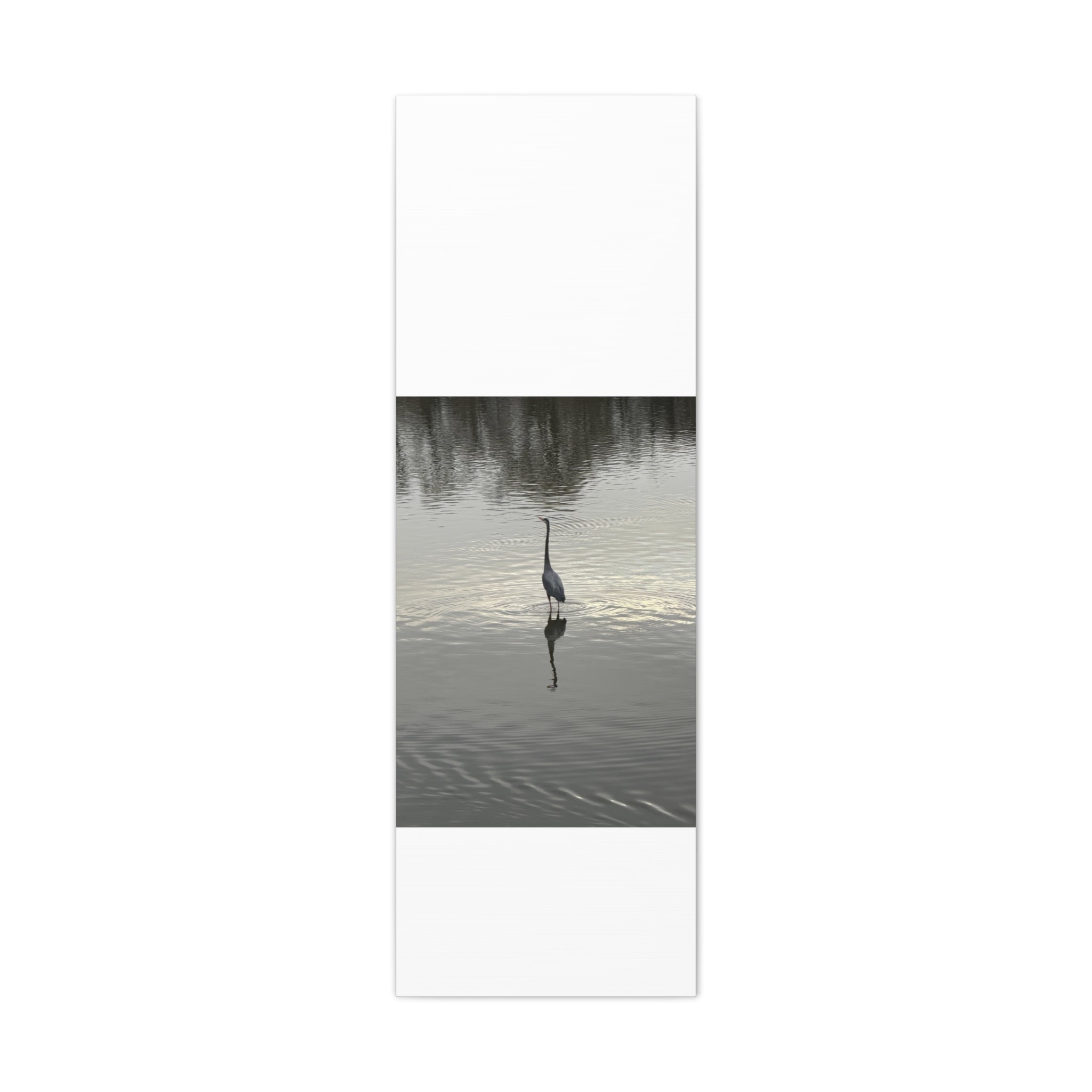 Lake Life Blue Heron Reflection Matte Stretched Canvas – Serene Wall Art