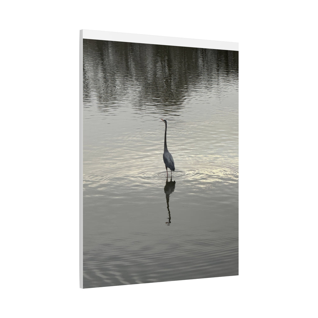 Lake Life Blue Heron Reflection Matte Stretched Canvas – Serene Wall Art