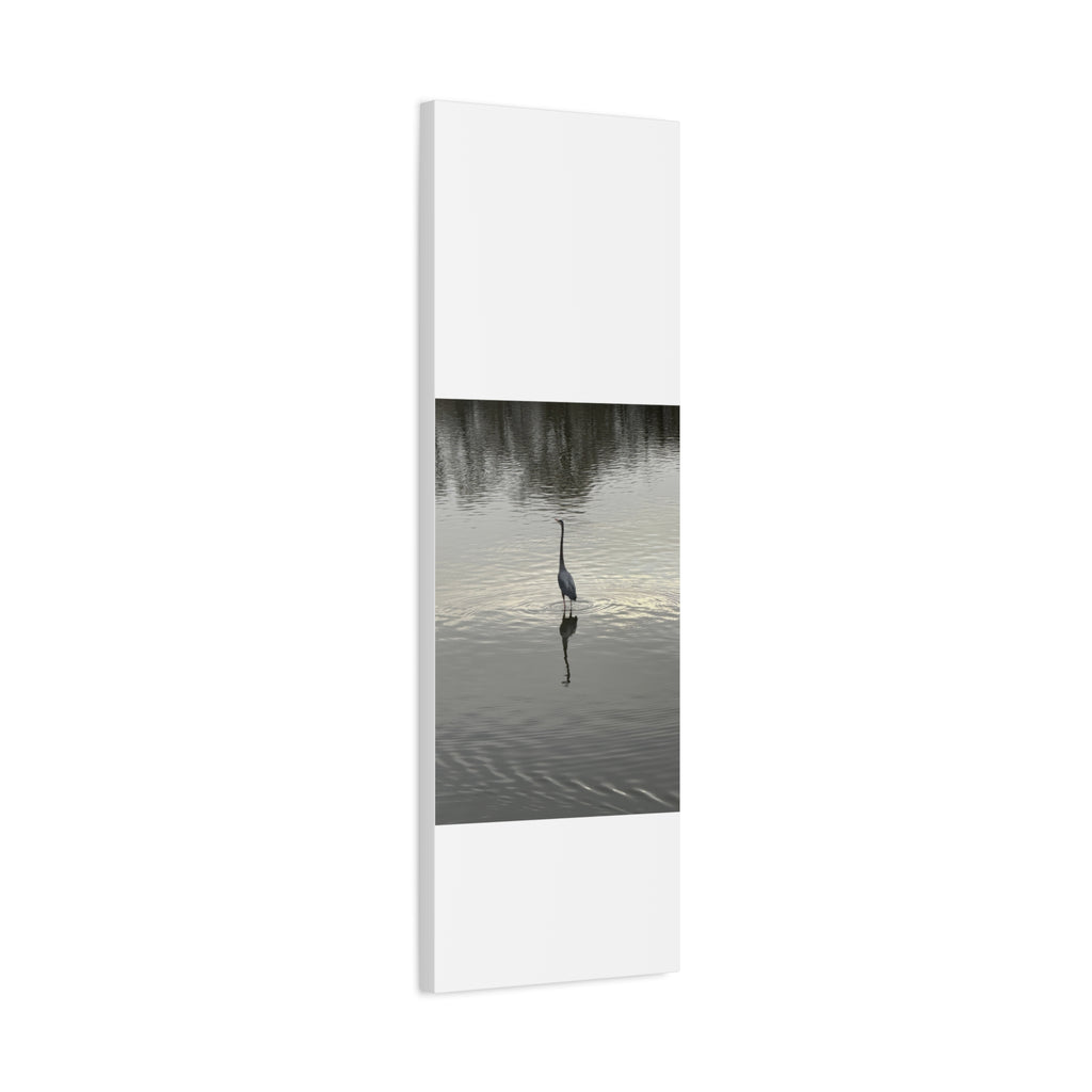Lake Life Blue Heron Reflection Matte Stretched Canvas – Serene Wall Art