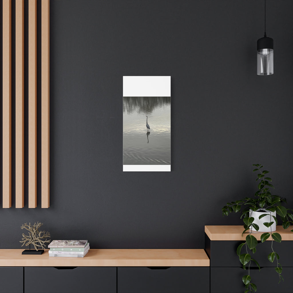 Lake Life Blue Heron Reflection Matte Stretched Canvas – Serene Wall Art
