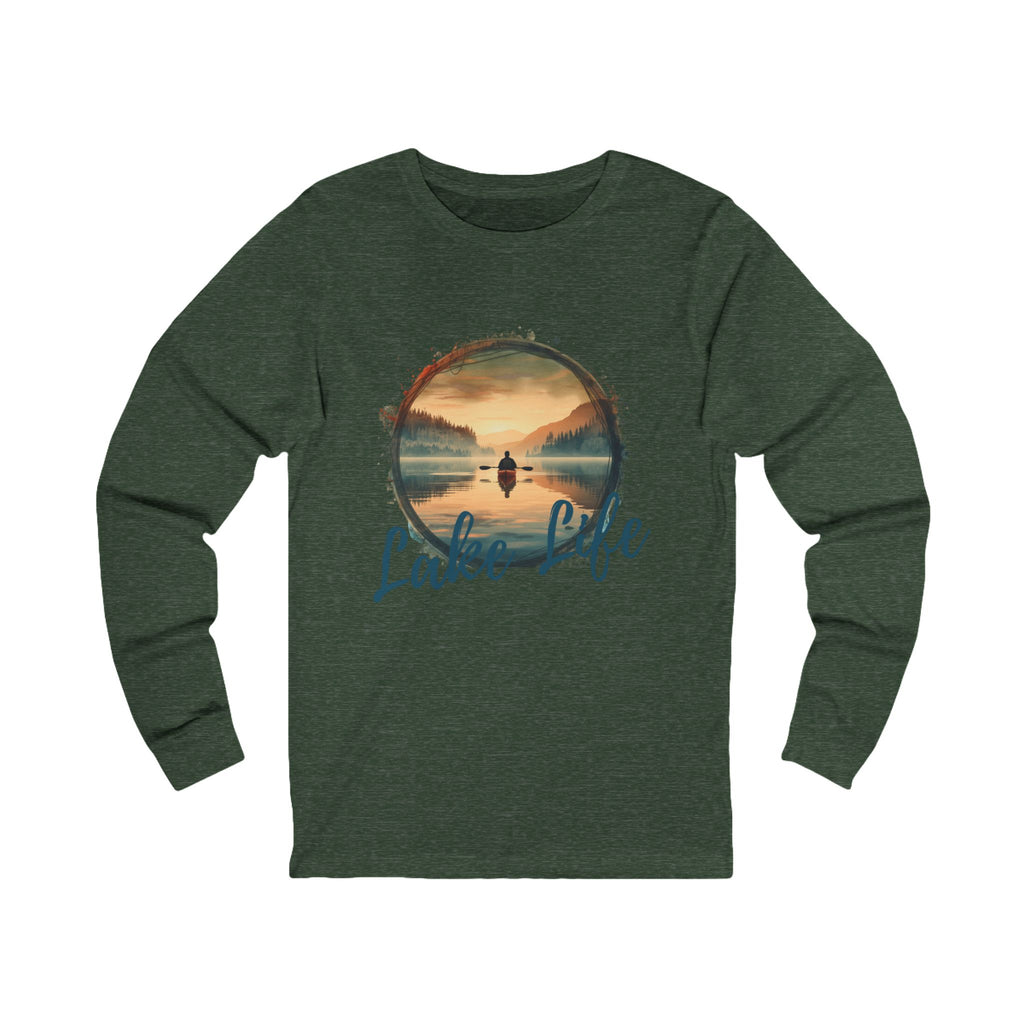 Lake Life Long Sleeve Tee — Scenic Sunset Kayak Graphic