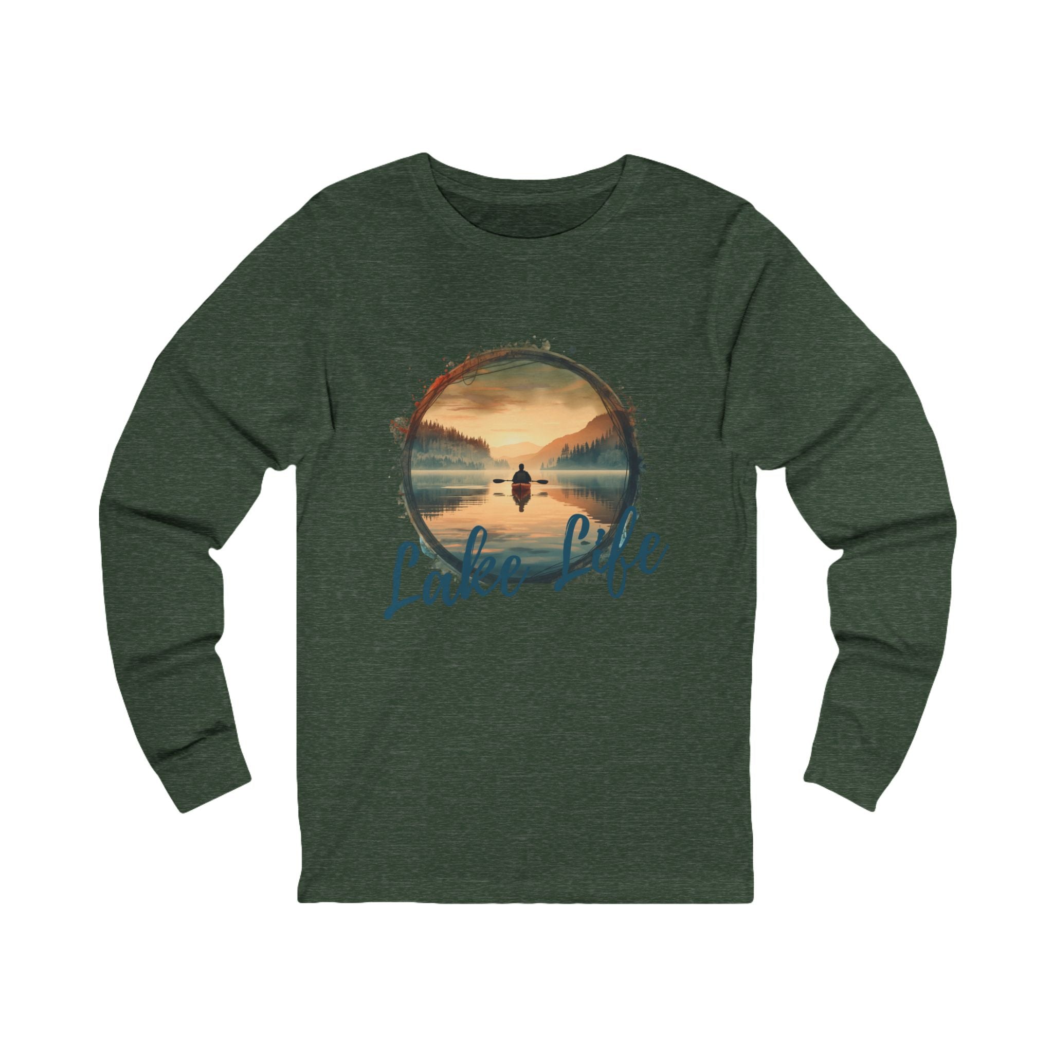 Lake Life Long Sleeve Tee — Scenic Sunset Kayak Graphic