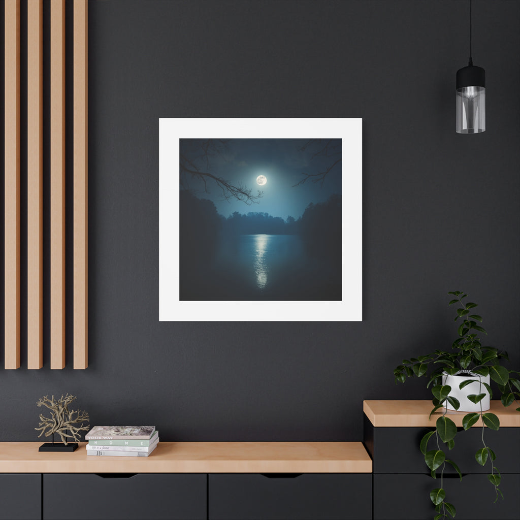 Moonlit Lake Canvas Wall Art — Serene Night Landscape Print