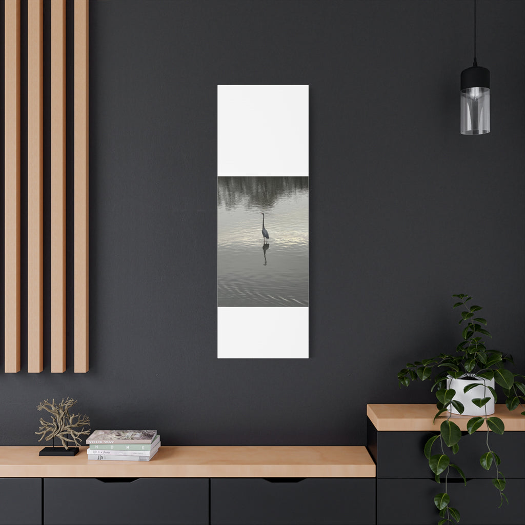 Lake Life Blue Heron Reflection Matte Stretched Canvas – Serene Wall Art