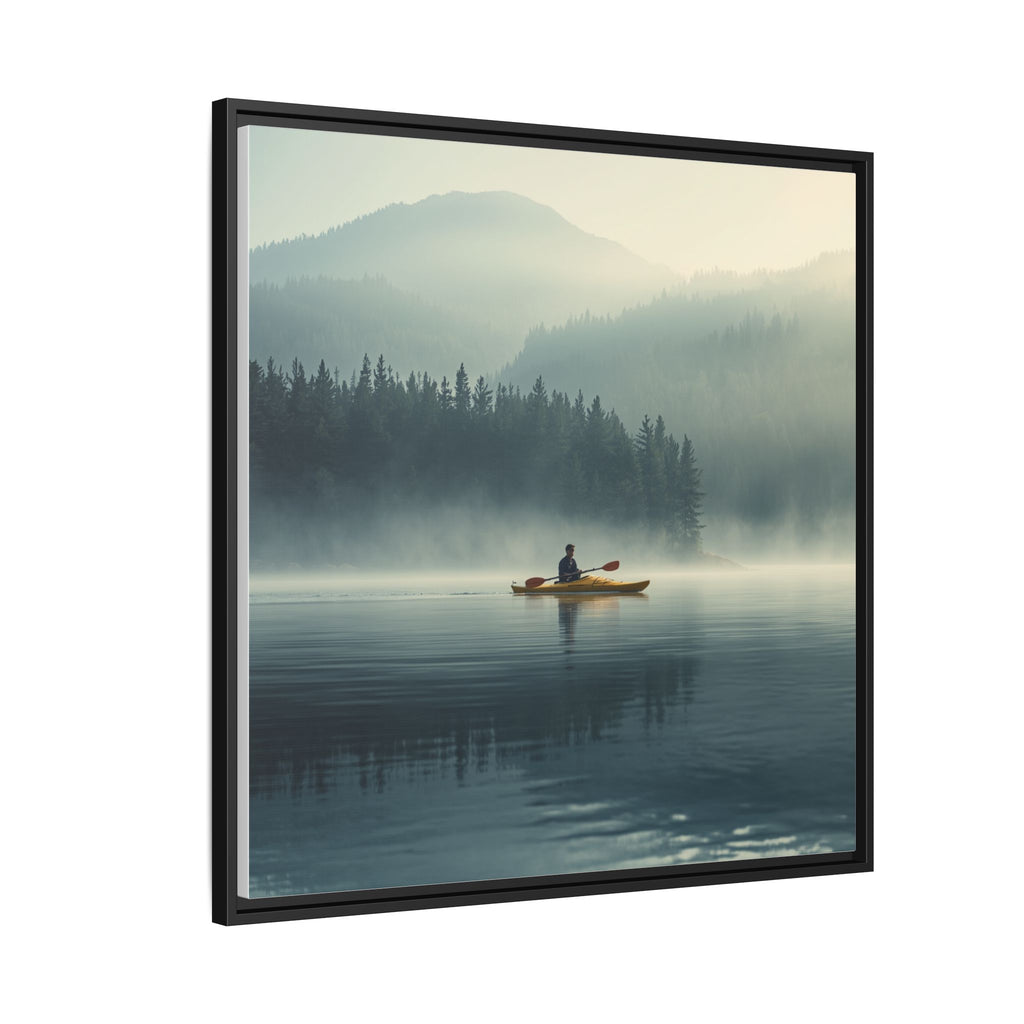 Lake Life Framed Matte Canvas: Misty Lake Kayaker Wall Art