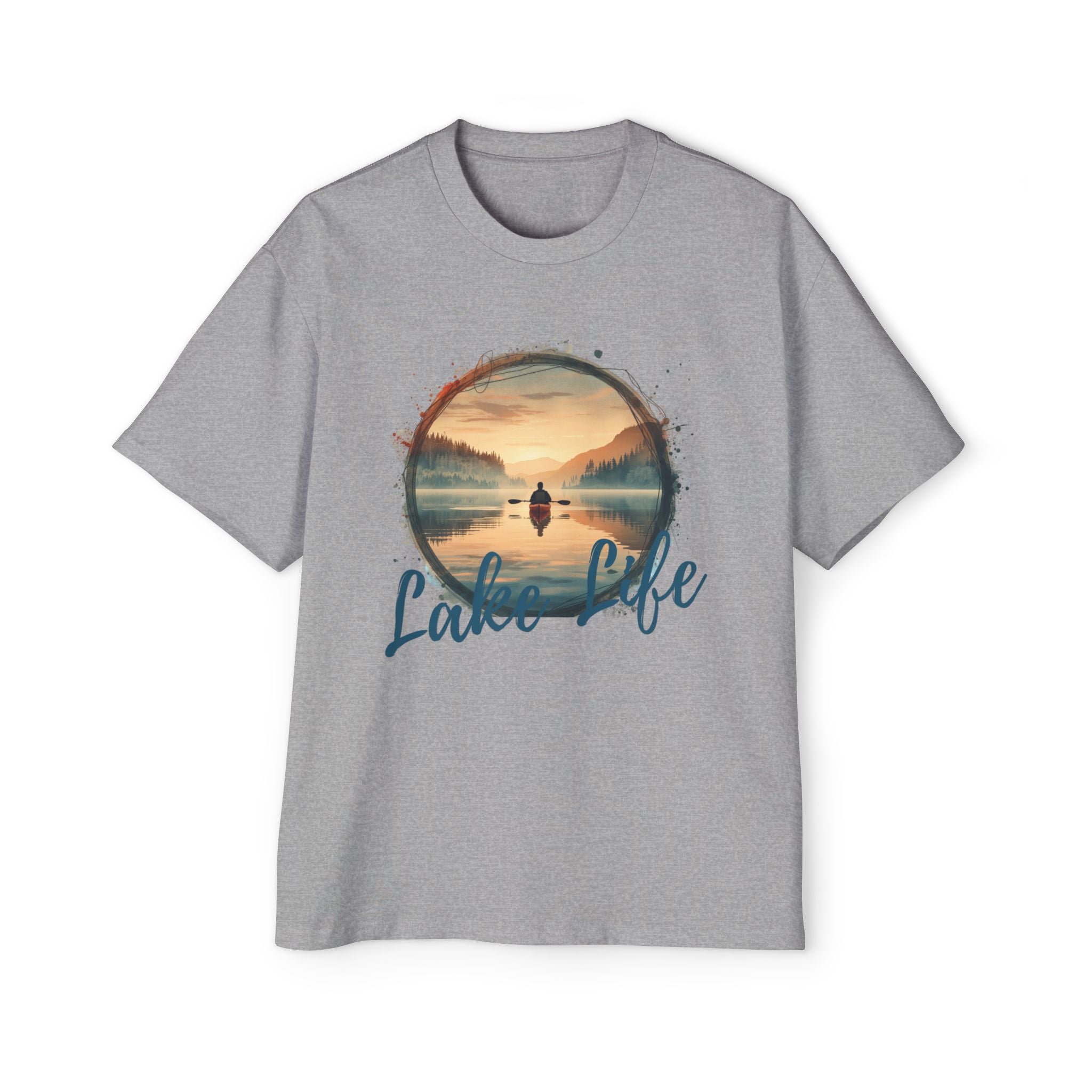 Lake Life Graphic Tee — Men's Oversized Sunset Kayak T-Shirt