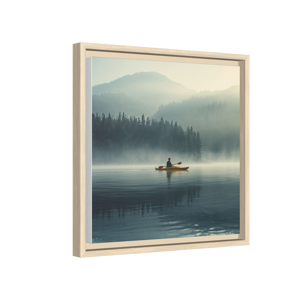 Lake Life Framed Matte Canvas: Misty Lake Kayaker Wall Art