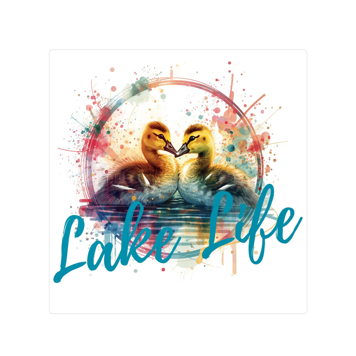 Lake Life Baby Gosling Vinyl Sticker — Colorful Watercolor Baby Gosling Pair Kiss-Cut Sticker