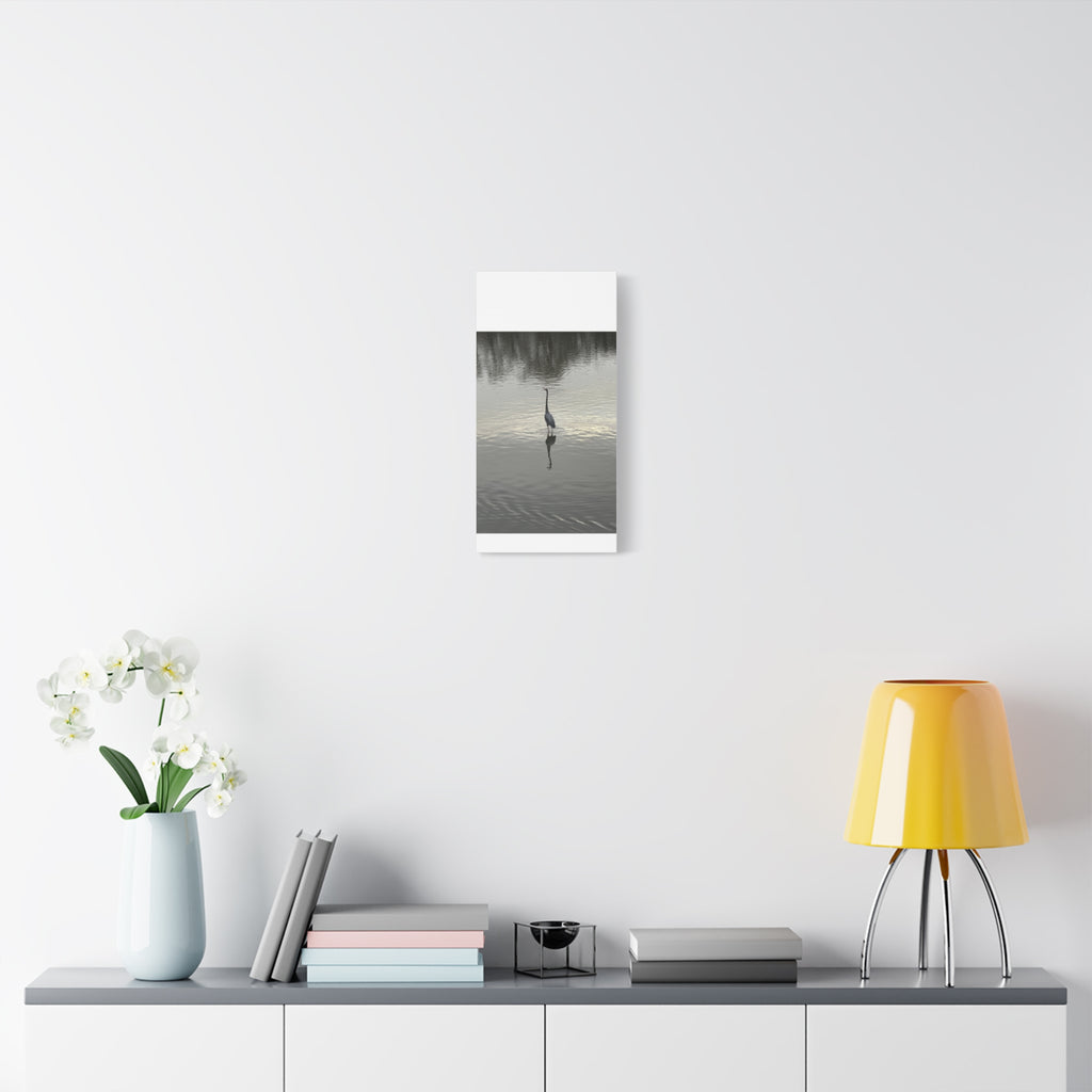 Lake Life Blue Heron Reflection Matte Stretched Canvas – Serene Wall Art