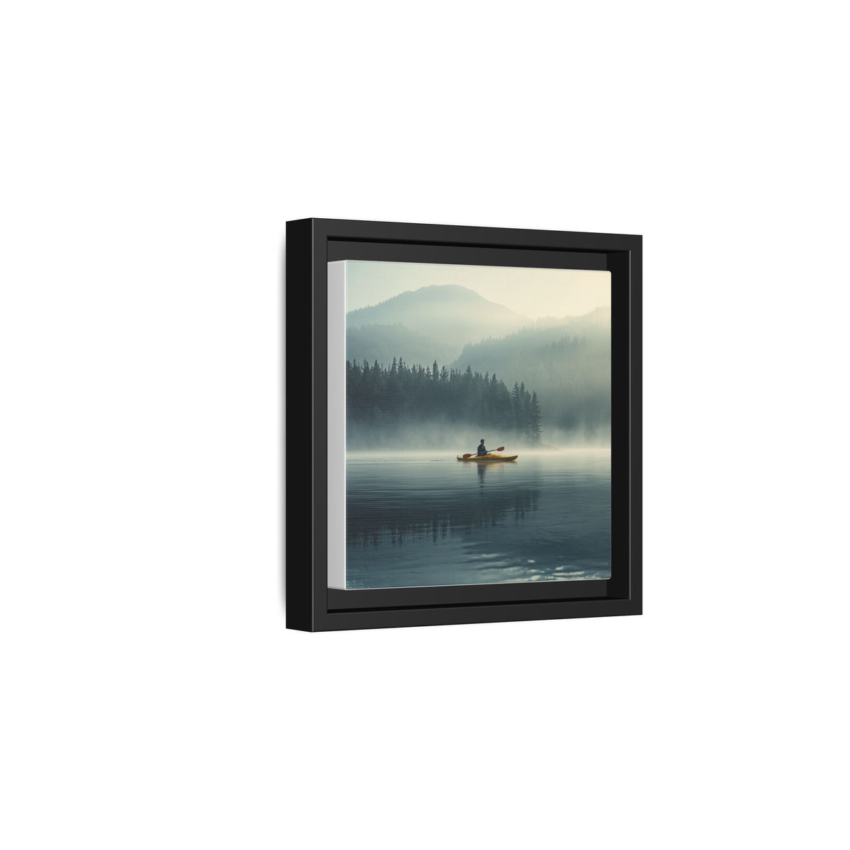 Lake Life Framed Matte Canvas: Misty Lake Kayaker Wall Art
