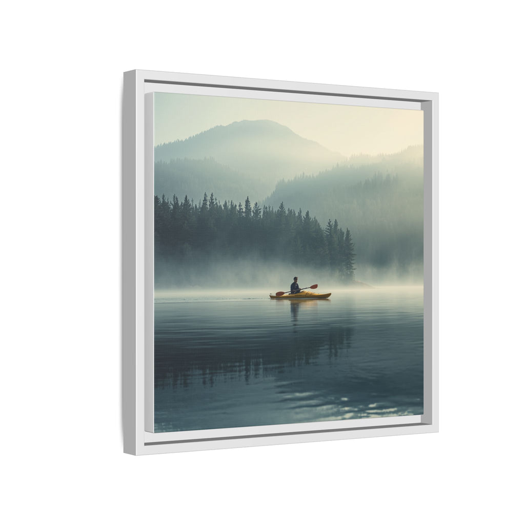 Lake Life Framed Matte Canvas: Misty Lake Kayaker Wall Art