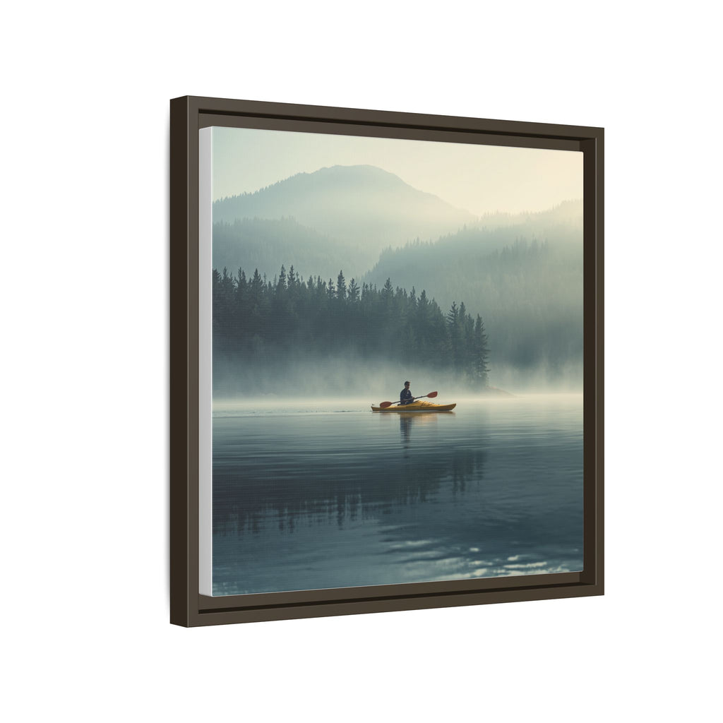 Lake Life Framed Matte Canvas: Misty Lake Kayaker Wall Art