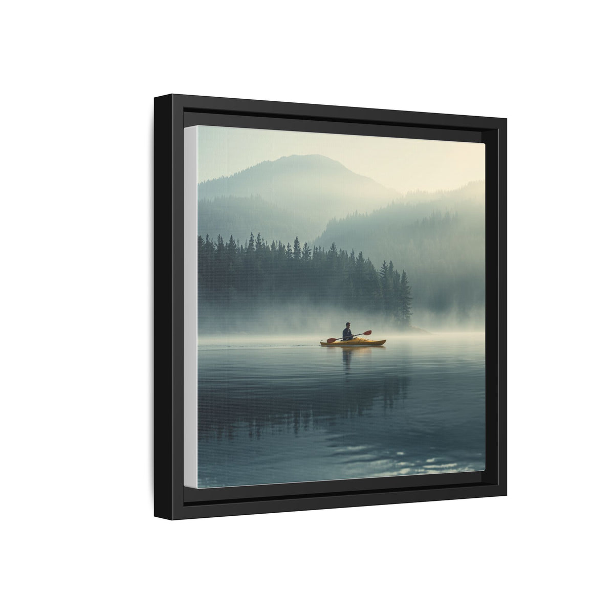 Lake Life Framed Matte Canvas: Misty Lake Kayaker Wall Art