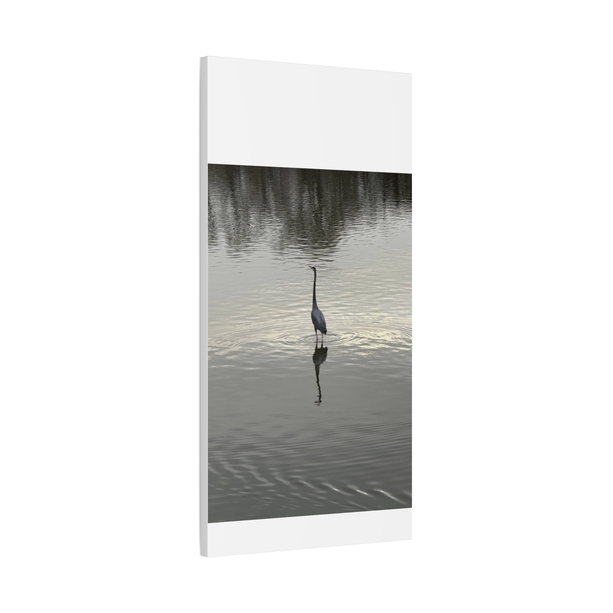 Lake Life Blue Heron Reflection Matte Stretched Canvas – Serene Wall Art