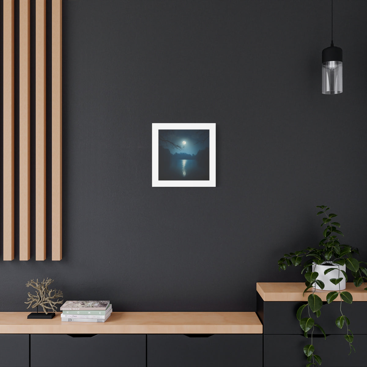 Moonlit Lake Canvas Wall Art — Serene Night Landscape Print