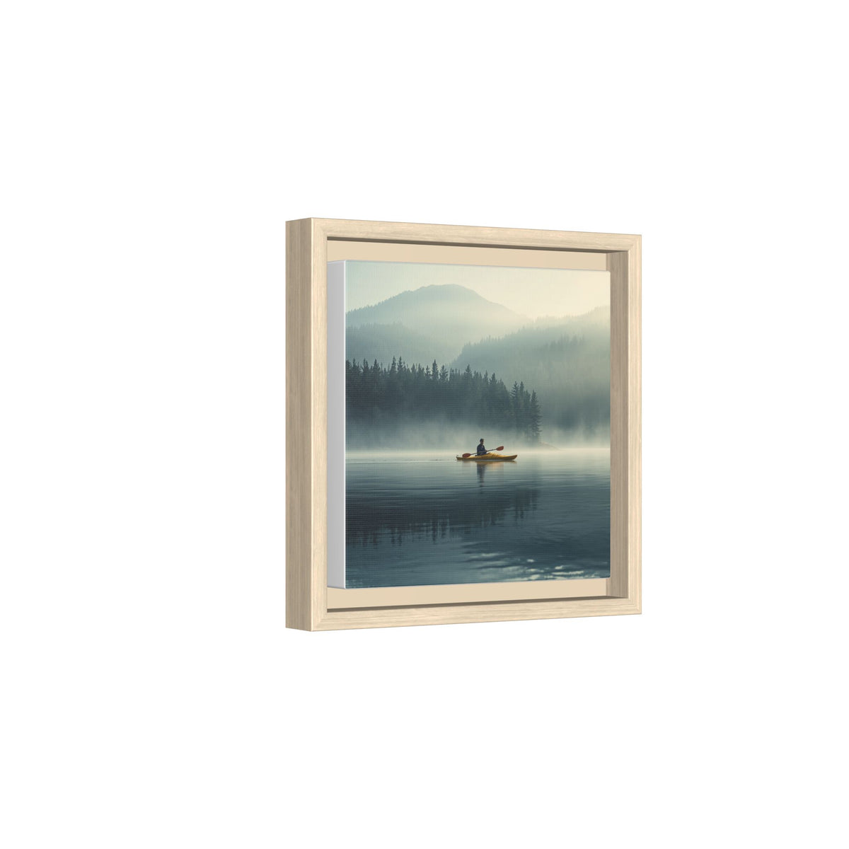 Lake Life Framed Matte Canvas: Misty Lake Kayaker Wall Art
