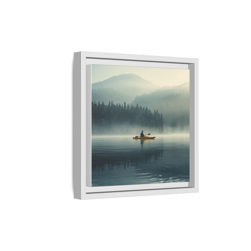 Lake Life Framed Matte Canvas: Misty Lake Kayaker Wall Art