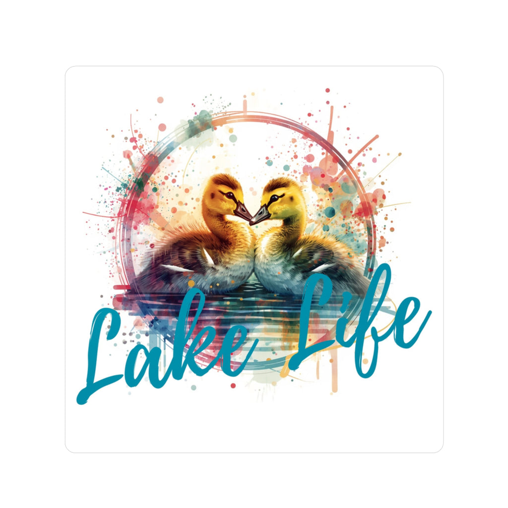 Lake Life Baby Gosling Vinyl Sticker — Colorful Watercolor Baby Gosling Pair Kiss-Cut Sticker