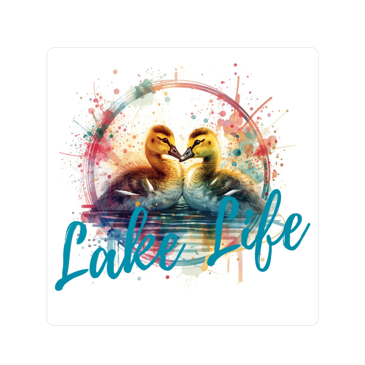 Lake Life Baby Gosling Vinyl Sticker — Colorful Watercolor Baby Gosling Pair Kiss-Cut Sticker
