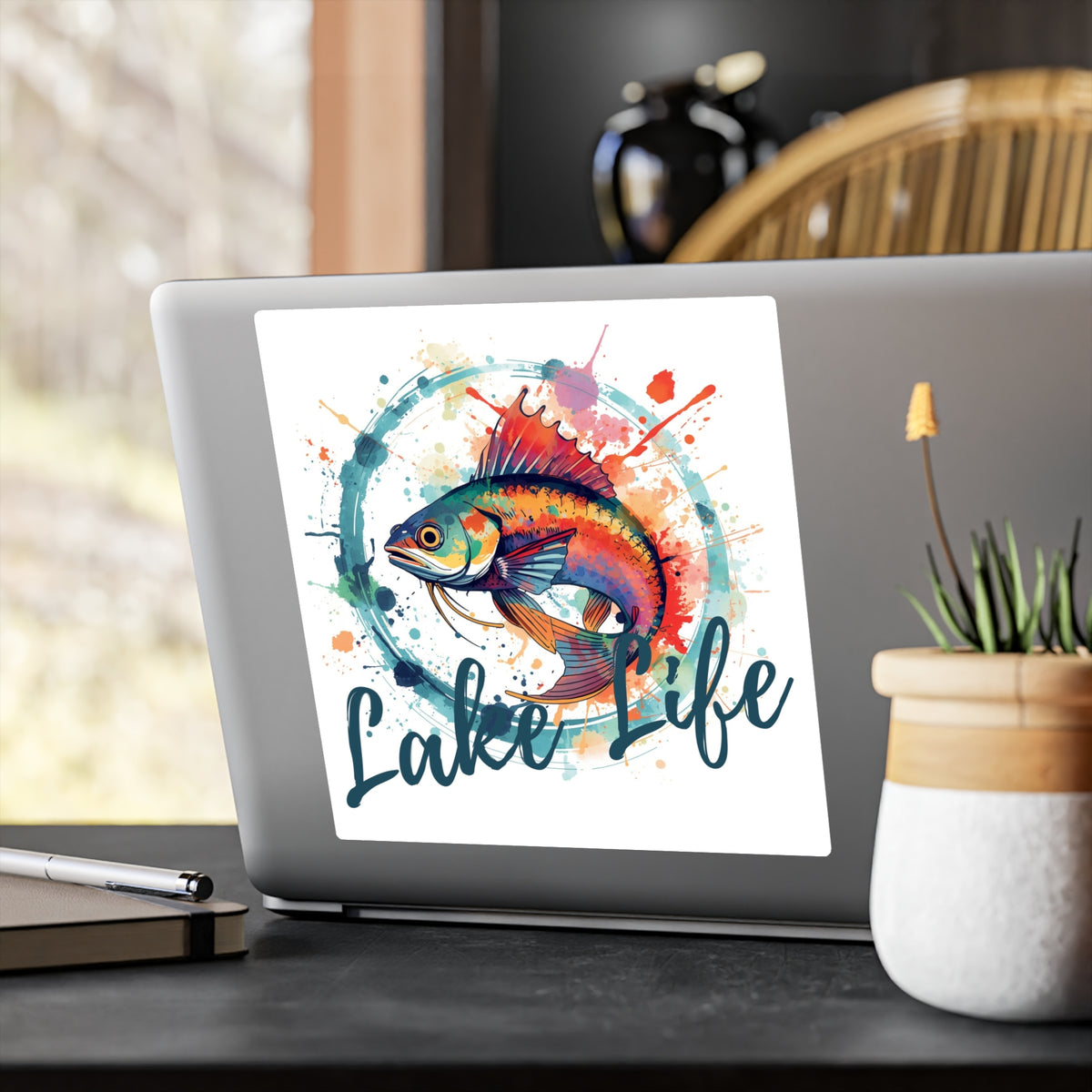 Lake Life Catfish Vinyl Sticker — Colorful Watercolor Fishing Decal (Kiss-Cut)