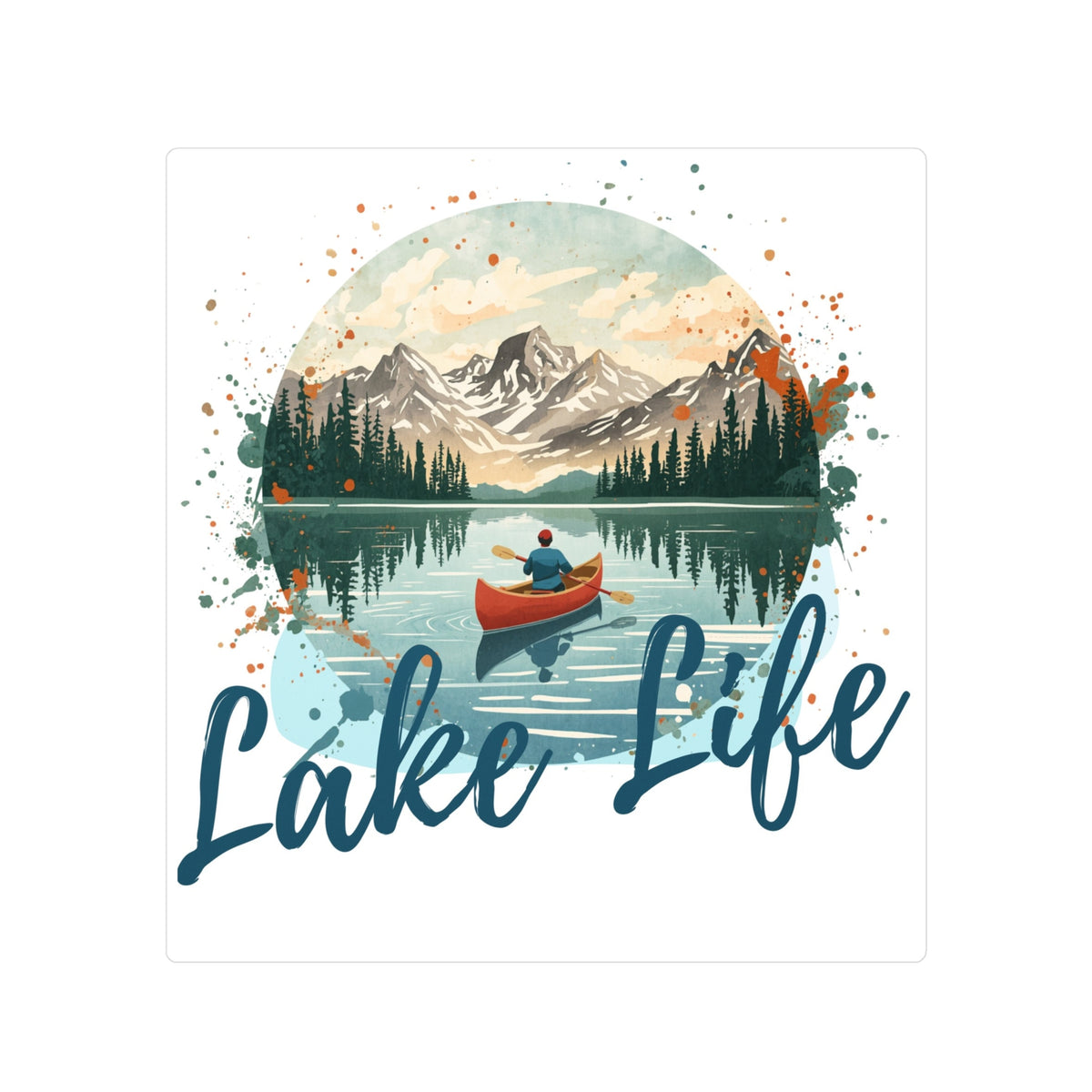 Lake Life Vinyl Sticker – Canoe on Mountain Lake Kiss-Cut Decal