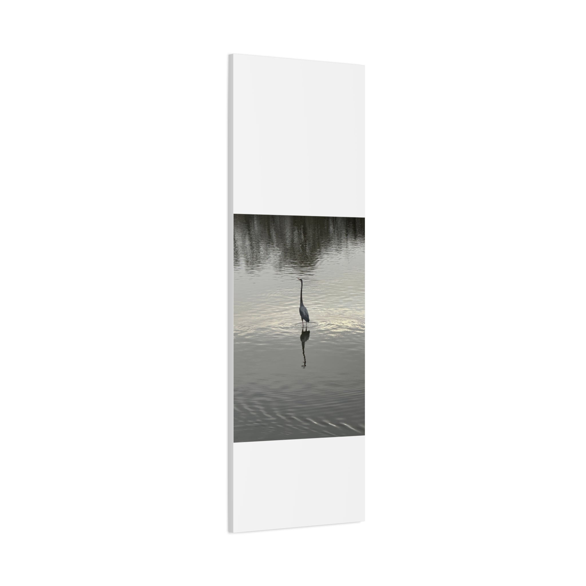 Lake Life Blue Heron Reflection Matte Stretched Canvas – Serene Wall Art