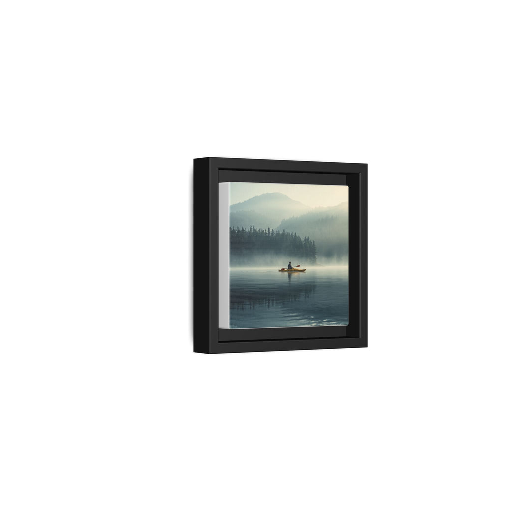 Lake Life Framed Matte Canvas: Misty Lake Kayaker Wall Art