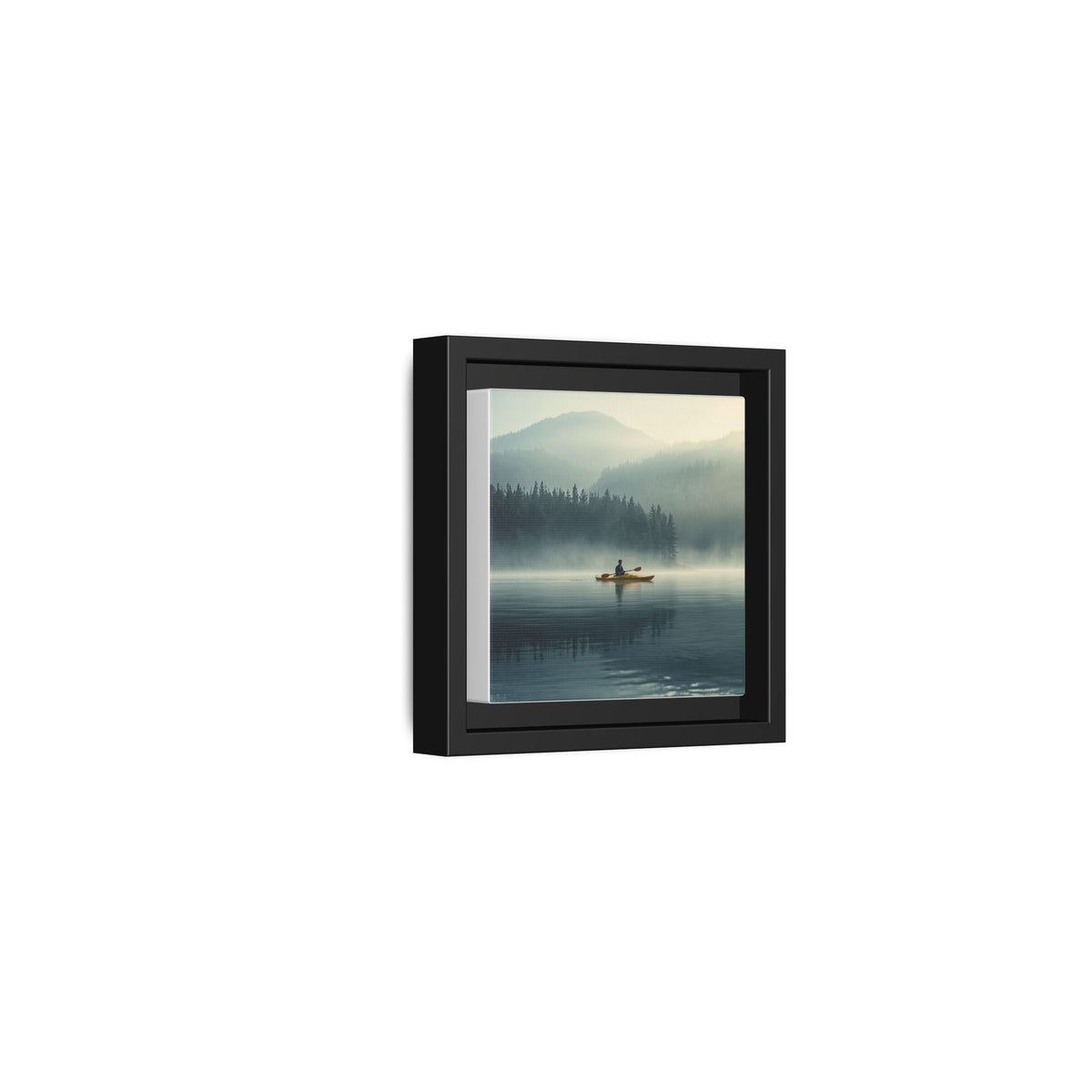 Lake Life Framed Matte Canvas: Misty Lake Kayaker Wall Art