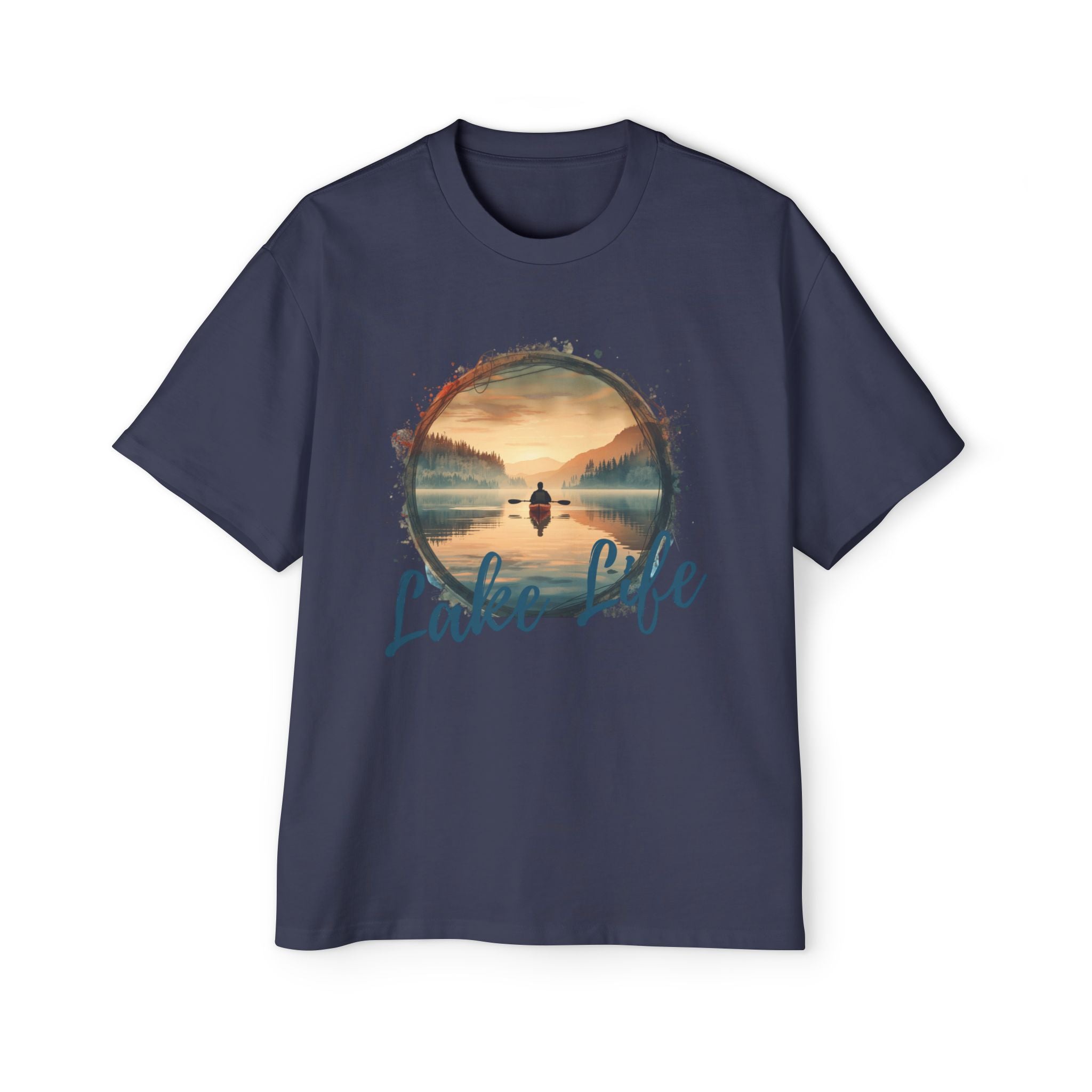 Lake Life Graphic Tee — Men's Oversized Sunset Kayak T-Shirt