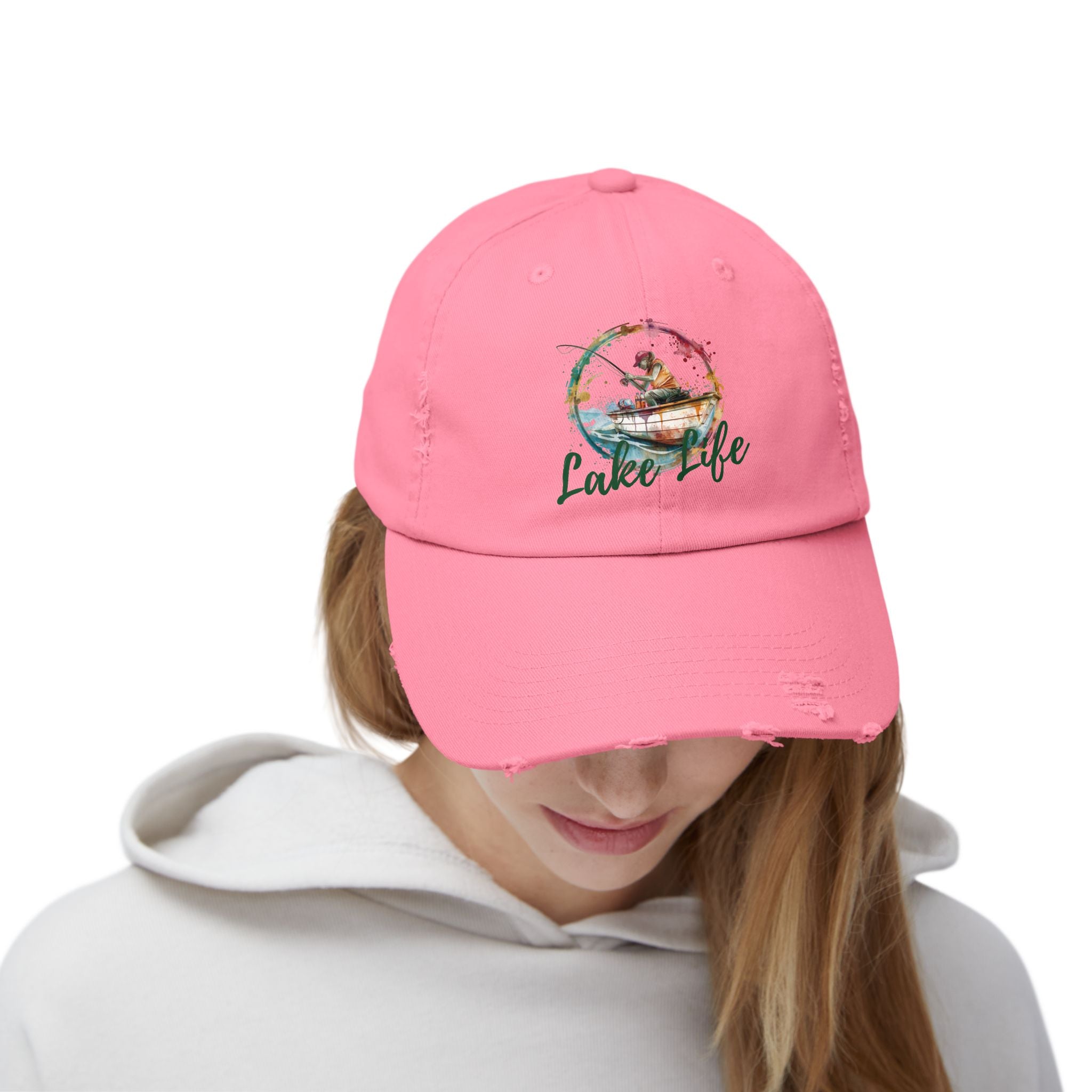 Lake Life Distressed Cap — Vintage Female Fishing Hat